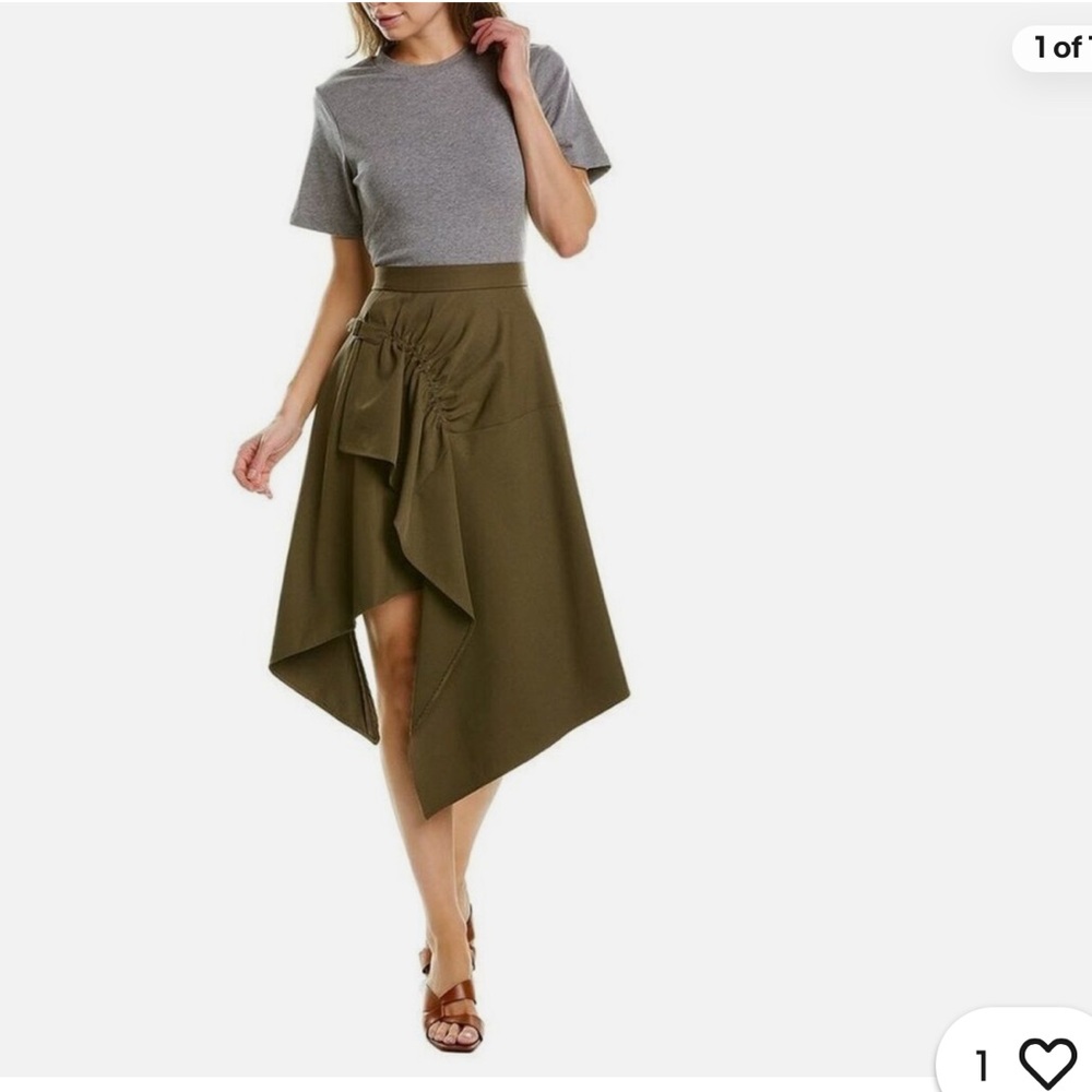 3.1 Phillip Lim Gray Khaki Asymmetrical Handkerchief  Midi Dress Size 4